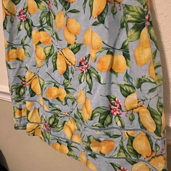 Linen Viscose For Cynthia Lemon Hibiscus Floral Sleeveless Knee Length Dress - Picture 3 of 7